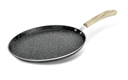 Bergner Bellini Plus Aura 5-Layer Non-Stick 26 cm Dosa Tawa, Soft Touch Wooden Finish Handle, Food Safe, PFOA Free, Even Heat Distribution, 4mm Thickness, Induction Bottom, Black